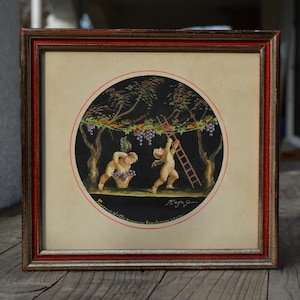 Cherub Painting Gouache on Paper Pompei Italy 1950s Rago Giovanni Signed Amorini Putti Pompei Print Vintage