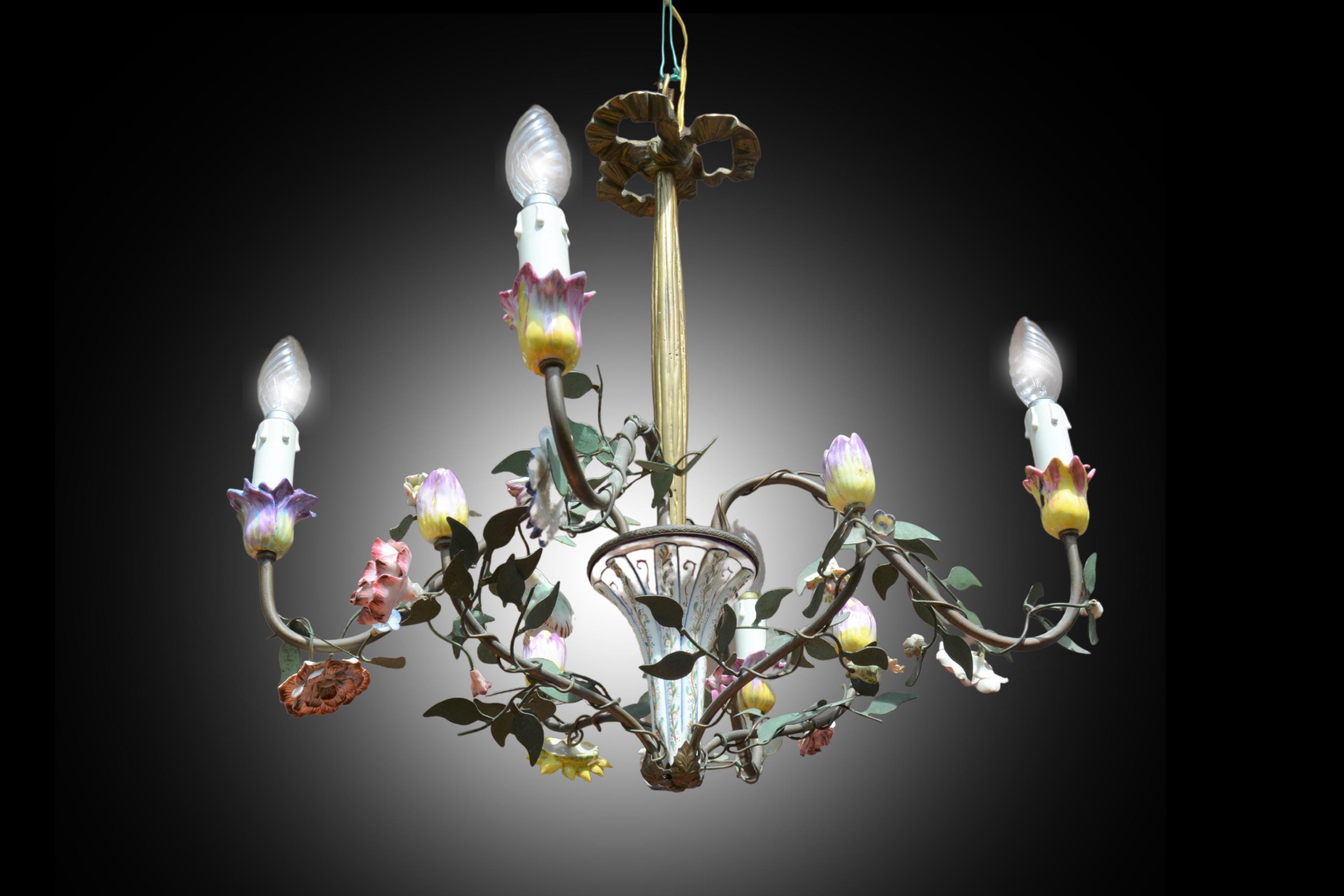 Antique french chandelier porcelain flowers - Etsy 日本