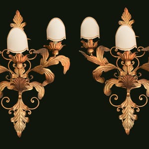 Large XXL Antique Italian Tole Gilded Wall Sconces Hollywood Regency Gilt Metal Wall Sconce Florentine Sconce 1800s Lighting Tole Chandelier