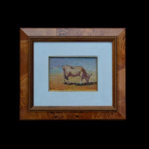 Vintage Ölgemälde Kuh Landschaft Bauernhof Cottage Originalgemälde signierte gerahmte Bauernhaus Dekor Vintage Kunst Kuhportrait Studie Holzrahmen