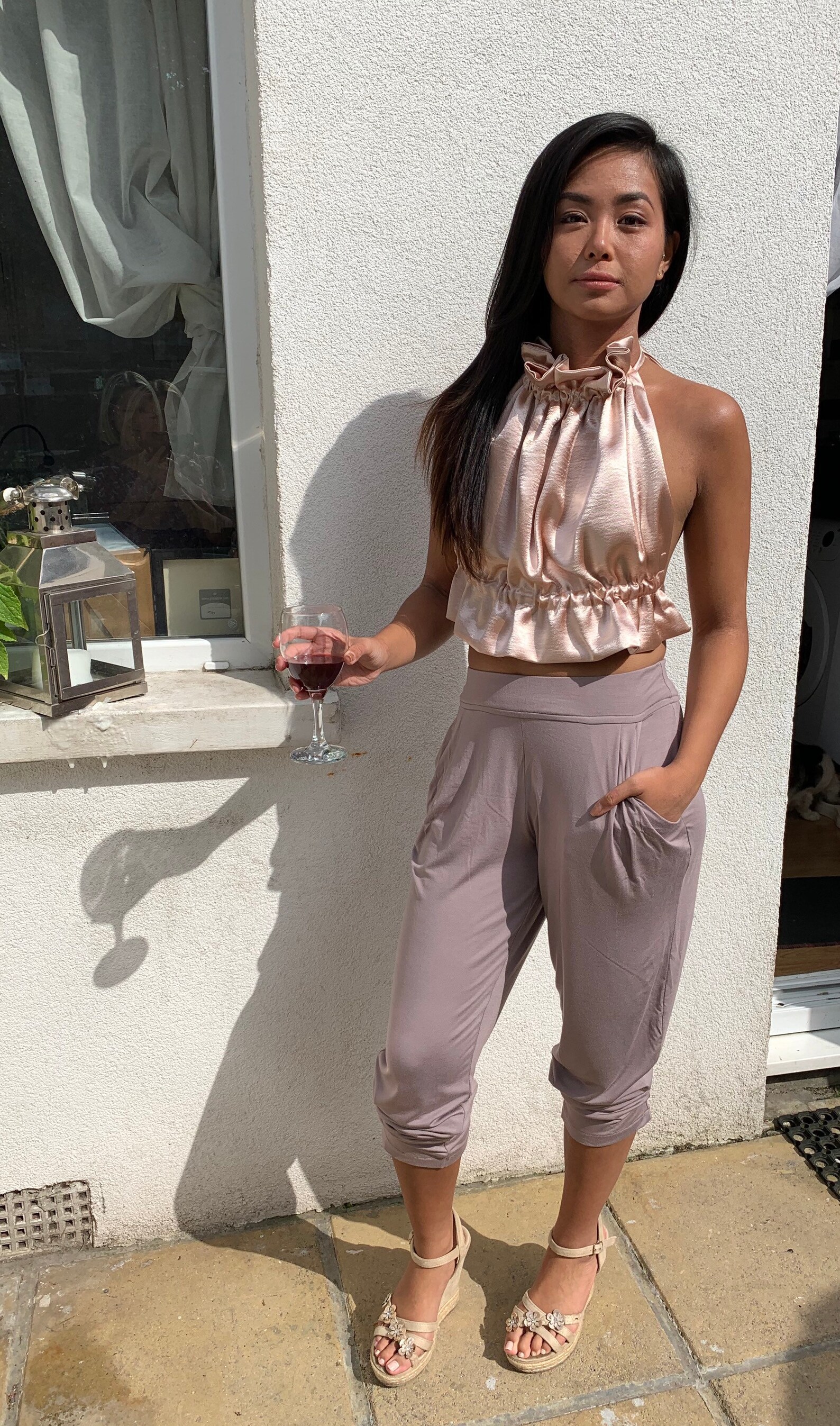 Satin solid backless crop top