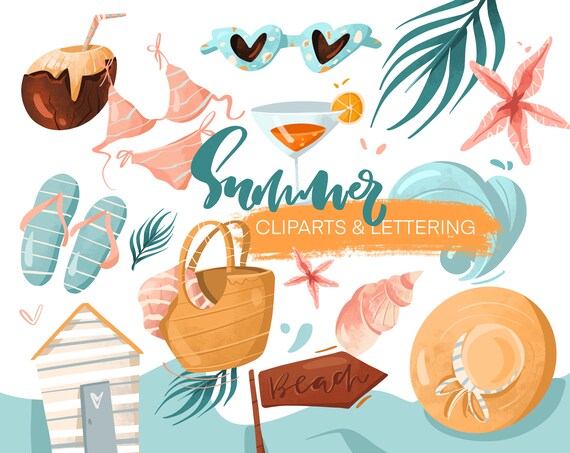 summer clipart beach clipart aesthetic stickers digital etsy