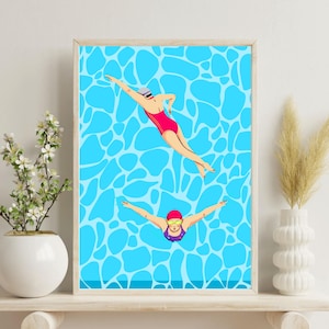 High quality digital download print, Swimmer wall art print, Swimming pool print, Swimmers digital artwork, blue wall art, Swimmer gifts