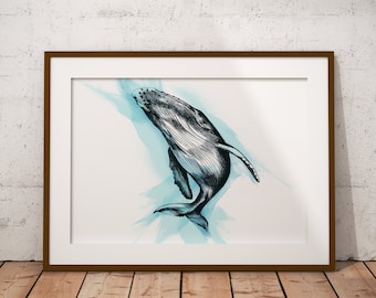 HARPER The Humpback Whale, Original Whale Painting, Watercolour Painting, Whale Print, Whale Art, Humpback Whale, Printable Digital Download