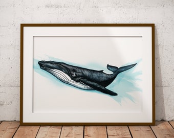HENRY The Humpback Whale, Original Whale Painting, Watercolour Painting, Whale Print, Whale Art, Humpback Whale, Printable Digital Download
