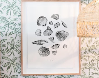 Ocean Shells Ink Art Print | Limited Edition Nautical Illustration | Handcrafted Detailed Sea Shell Drawings