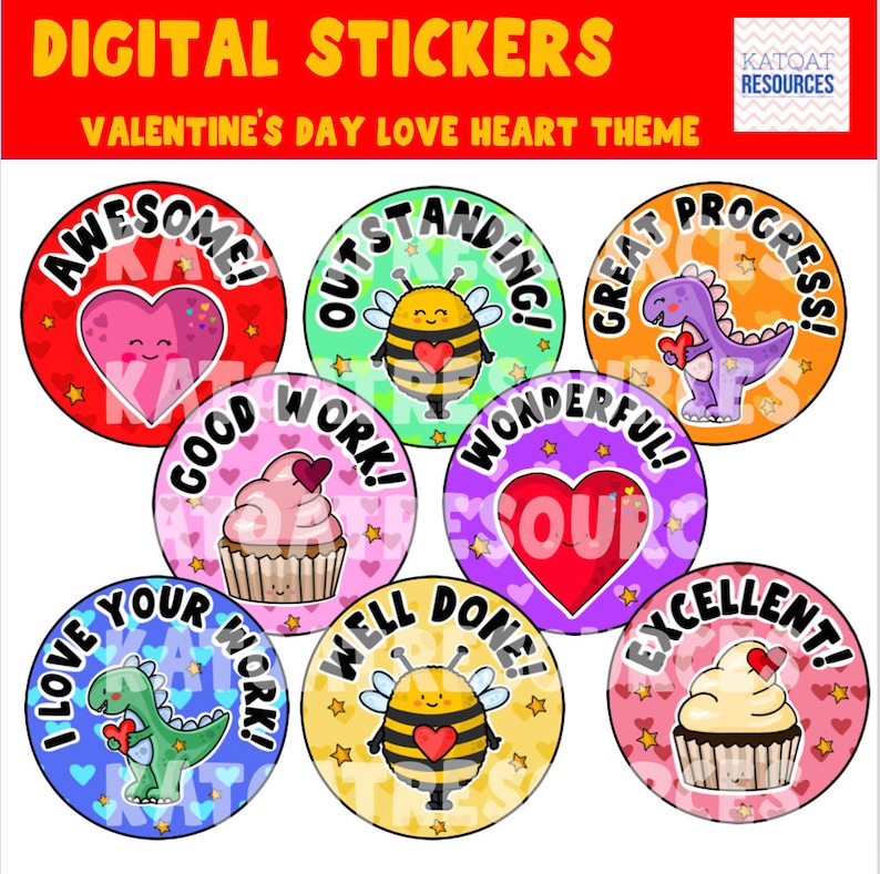 Distance Learning Valentine/'s Day Love Hearts Digital Stickers Google\u2122 Seesaw\u2122