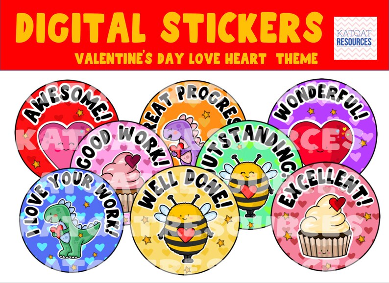 Distance Learning Valentine/'s Day Love Hearts Digital Stickers Google\u2122 Seesaw\u2122