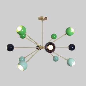 Modern Brass 12 Arms Eyeball Shades Colorful Sputnik Chandelier