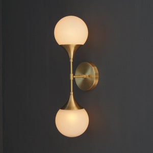 Modern Brass 2 Lights Armed Glass Globes Wall Sconce - Vanity Wall Lamp