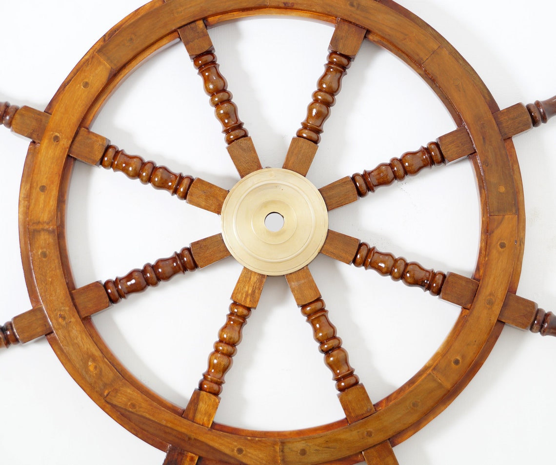 Large 36 Handmade Wooden Ship Wheel Boat Steering Wheel Etsy