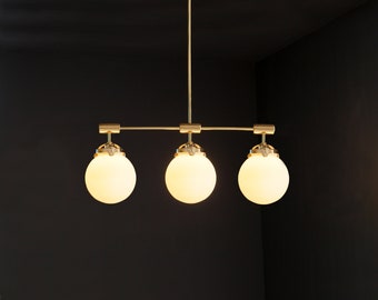 Modern Polished Brass 3 Globe Pendant Cluster Chandelier - Industrial Pendant Light