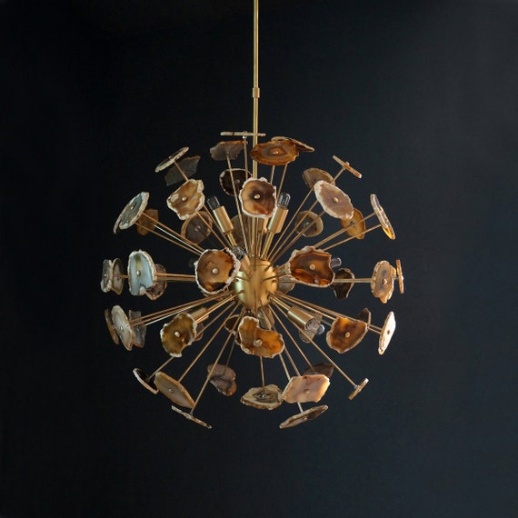 Modern Brass Sputnik Chandelier Light Fixture With Agate Stone Image 0