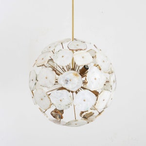 Modern Brass Sputnik Chandelier Light Fixture With Natural White Agate Stone - 22"D