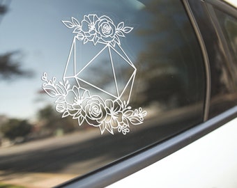Floral D&D D20 Dice Decal, Dungeons and Dragons, Nerdy Decal,  Car Decal, Car Accessory, Nerdy Sticker, Car Sticker, Gift, Stocking Stuffer