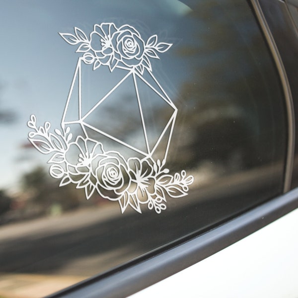 Floral D&D D20 Dice Decal, Dungeons and Dragons, Nerdy Decal,  Car Decal, Car Accessory, Nerdy Sticker, Car Sticker, Gift, Stocking Stuffer