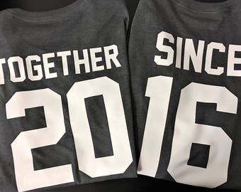 Custom Together Since Matching Couple Shirts, Anniversary Gifts, Boyfriend and Girlfriend Husband and Wife, Jersey Style Tee