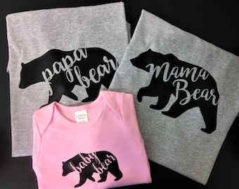 Family Set Mama Bear, Papa Bear, Baby Bear Bodysuit, Matching Tees, Family Shirts, Mama Papa Baby, Animals, Bear / Cute Tops / Boy Girl