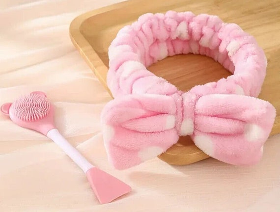 Soft Fluffy Big Bow Make up Headband Double Ended Face Mask