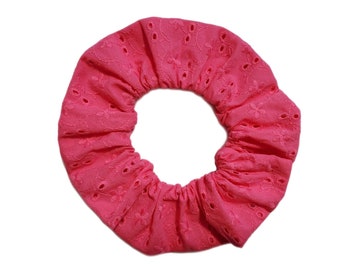 Hot Pink Broderie Anglaise Scrunchie Large 16cm Diameter 80s 90s Size British Made