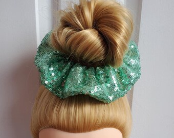 Premium Mint Sequin Scrunchie Large 16cm Diameter 80s 90s Size British Made