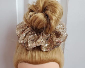 Premium Champagne Gold Sequin Scrunchie Large 16cm Diameter 80s 90s Size British Made