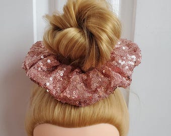 Premium Rose Gold Sequin Scrunchie Large 16cm Diameter 80s 90s Size British Made