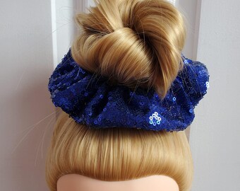 Premium Royal Blue Sequin Scrunchie Large 16cm Diameter 80s 90s Size British Made