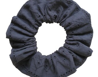Black Broderie Anglaise Scrunchie Large 16cm Diameter 80s 90s Size British Made