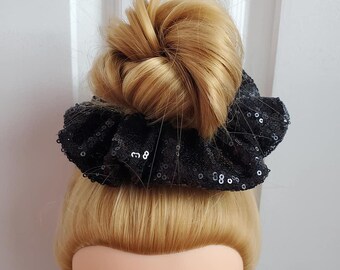Premium Black Sequin Scrunchie Large 16cm Diameter 80s 90s Size British Made