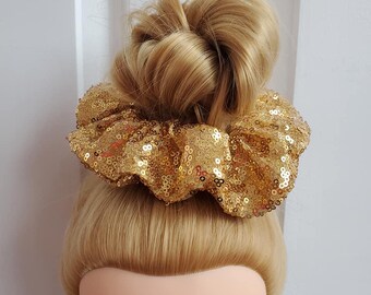 Premium Gold Sequin Scrunchie Large 16cm Diameter 80s 90s Size British Made