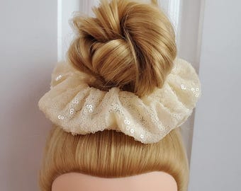 Premium Ivory Sequin Scrunchie Large 16cm Diameter 80s 90s Size British Made