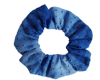 Blue Tie Dye Broderie Anglaise Scrunchie Large 16cm Diameter 80s 90s Size British Made