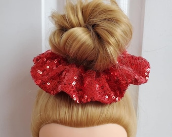 Premium Red Sequin Scrunchie Large 16cm Diameter 80s 90s Size British Made