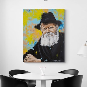 Lubavitcher Rebbe Canvas Print, Rabbi Menachem Mendel Schneerson Realistic Portrait, Jewish Art, Chabad Leader Painting, Spiritual Wall Art