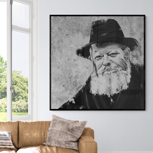 Lubavitcher Rebbe Canvas Print, Rabbi Menachem Mendel Schneerson Realistic Portrait, Jewish Art, Chabad Leader Painting, Spiritual Wall Art