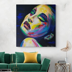 Tranquil Woman Canvas Print, Serene, Vibrant Colors, Peaceful Energy, Joyful Wall Art, Inner Peace, Contemplation, Calmness, Serenity Decor