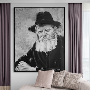 Lubavitcher Rebbe Big Sizes Rolled Canvas, Rabbi Menachem Mendel Schneerson Realistic Portrait, Jewish Art, Chabad Leader Painting