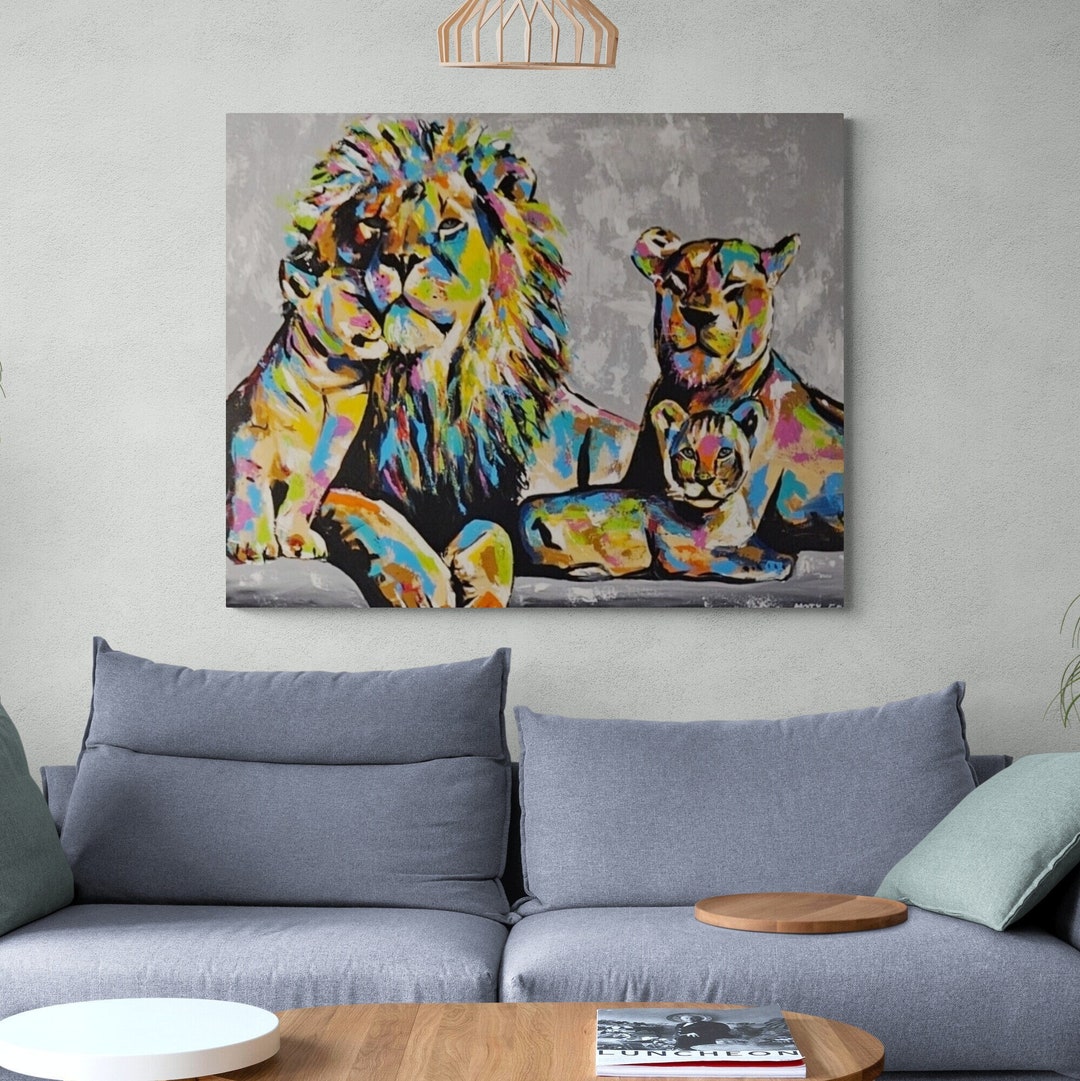 Lion Family Canvas Print Wall Art- Wildlife Art, Safari Decor, Family ...