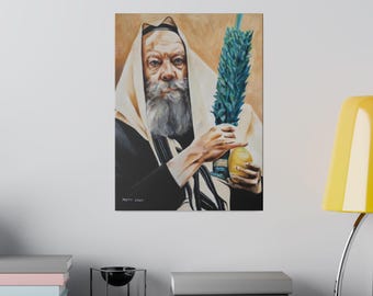 Lubavitcher Rebbe Canvas Print Wall Art - Rabbi Menachem Mendel Schneerson, Jewish Art, Four Species, Judaica, Jewish Holidays, Pray