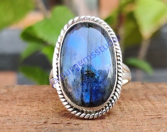 Anillo de labradorita auténtica, anillo de plata con labradorita, anillo de labradorita, anillo delicado de labradorita, anillo bohemio de labradorita, anillo de piedra preciosa en bruto