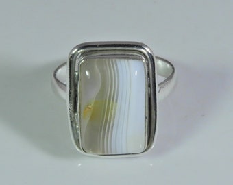 Montana Agate Ring 925 Sterling Silver Octagon Ring, Simple Handmade Bohemian Ring Statement Healing Crystal Ring