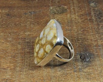 Fossil Coral Ring, 925 Sterling Silver Men's Ring, Fossil Coral Big Ring, Healing Handmade Jewelry, Statement Ring, Bridesmaids Gift