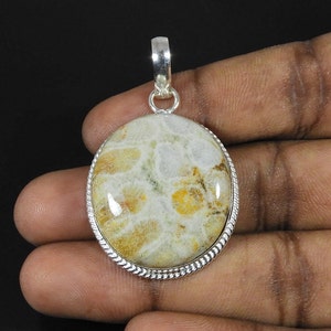 Fossil Coral Silver Pendant, 925 Sterling Silver Gemstone Pendant, Silver Jewelry Gemstone Pendant, Wedding and Anniversary Gift for Mother