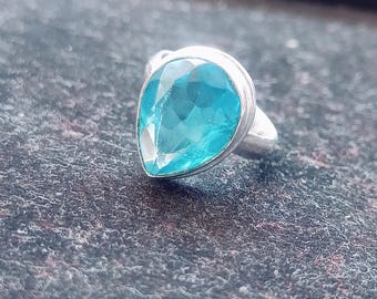 Blue Topaz Quartz Ring, 925 Sterling Silver Blue Topaz pear Stone Ring, Blue Topaz Boho Simple Healing Unique Ring, Blue Topaz Ring Jewelry