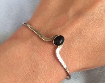 Black Onyx Bangle, 925 Sterling Silver Bangle, Everyday Bangle Bracelet. Black Bangle, Onyx Jewelry, Stacking Bangle, Gift For Her, Bracelet
