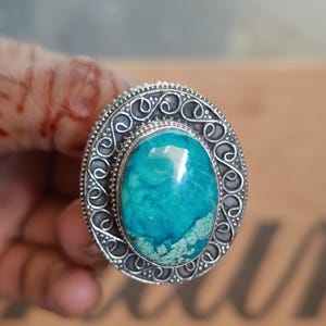 Natural Turquoise Gemstone Ring, Silver Plated Ring,Vintage Big Dainty Simple Unique Turquoise Ring Jewelry, Gift for Her