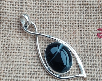 Black Banded Agate Pendant, 925 Sterling Silver, Handmade Pendant, Natural Gemstone Pendant Without Chain,Gift For Her, Birthday