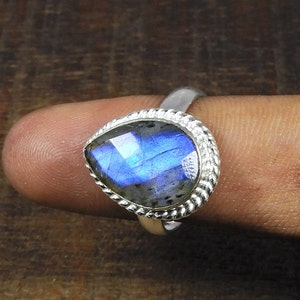 Natural Labradorite Ring, 925 Sterling Silver , Labradorite Silver Ring, Labradorite Ring, Labradorite Teardrop Ring, Anniversary Gift