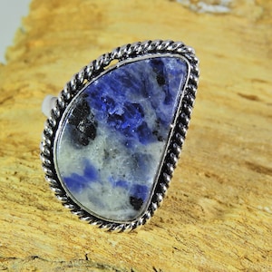 Sodalite 925 Sterling Silver Ring, Crystal Ring, Custom Dainty Crystal Wire Wrapped Rings, Unique Gemstone Rings, Rings for Women, Ring